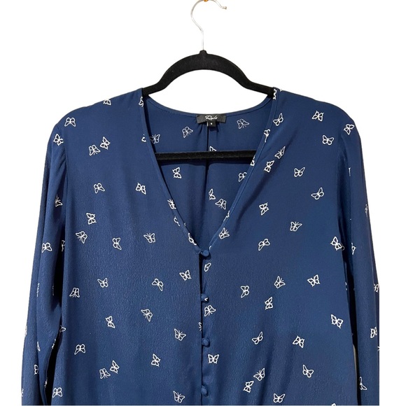 Rails Beaux Ruffle Waist Blouse In Navy White Butterflies NWOT (S) - Picture 4 of 9